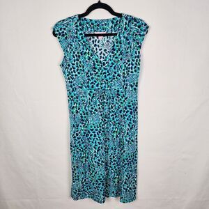 Lilly Pulitzer Blue Turquoise White Leopard Animal Print Dress Small Size Small